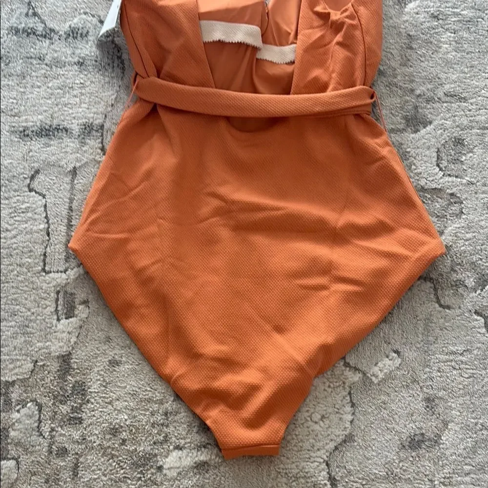 Orange One Piece Swimsuit with Deep V-Neck and High-Cut Legs